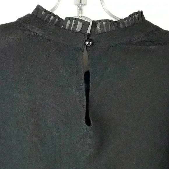 Sioni Women's Black Sheer Pleated Sleeve Mock Neck Blouse Size M - Picture 7 of 13